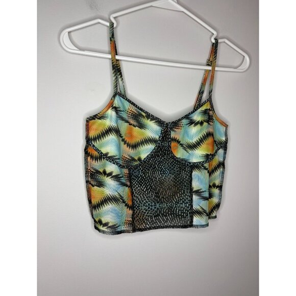 FOREVER 21 NEW Sheer Knit Top Cami Womens M Multicolor Cropped Spaghetti Strap - Picture 1 of 7